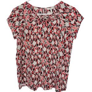 Joie Womens Silk Blouse Geometric Snake Lattice Neck Bartlett Poppy Top Size M